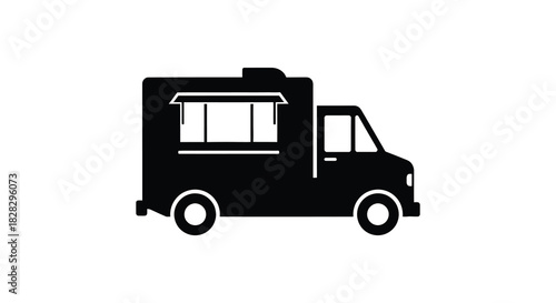 Food truck icon mobile kitchen and restaurant silhouette