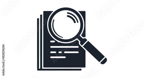 Magnifying glass over documents stacked for review silhouette