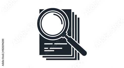 Magnifying glass over documents stack investigation and research concept silhouette