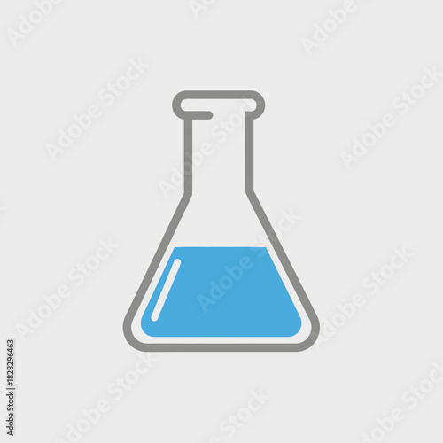 Laboratory flask with blue liquid and gray outline.