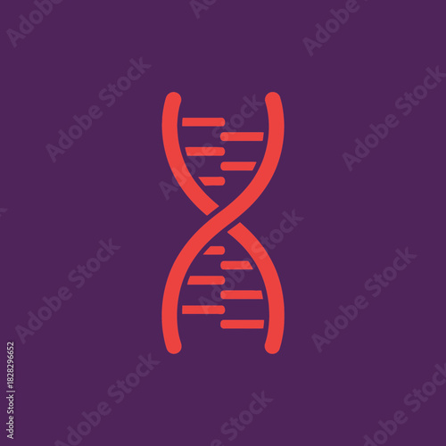 Red dna strand icon with horizontal bars on purple background.