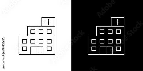 Hospital building outline icon for medical service, clinic, and healthcare design projects in vector format