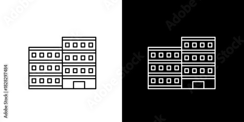 Minimalist building outline icon illustration on black and white background