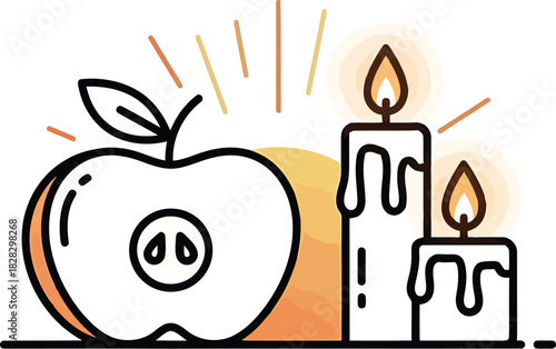 Autumn harvest bounty with apple and candlelight illustration