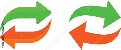 Two circular arrow icons green and orange on white background arrows loop