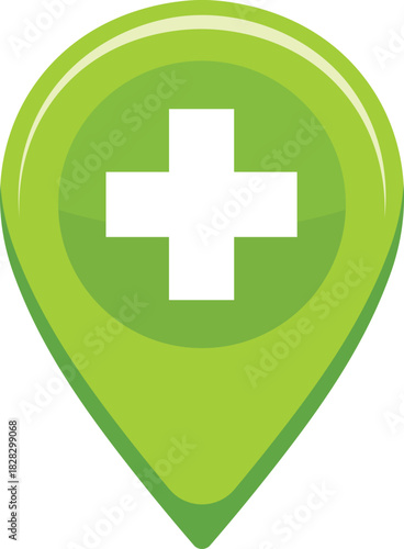 Green location pin with white plus symbol medical icon health cross