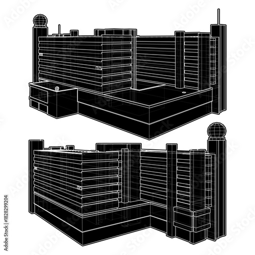 Office Residential Building Vecto. Modern Office Business Or Shopping Center. Illustration isolated on White Background.