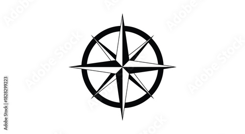 Elegant compass rose with oval border silhouette