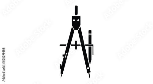 Drafting compass with pencil tool for geometry and design silhouette