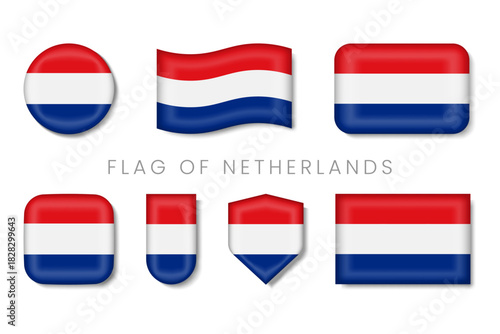 Netherlands Flag Badge Set — Dutch Red-White-Blue Glossy Icons Collection