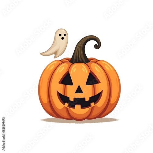 Cute Pumpkin with Ghost – Halloween Illustration