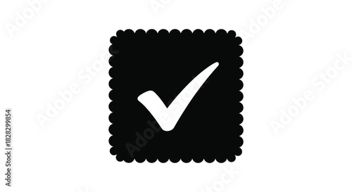 Check mark icon on scalloped edge rectangle silhouette
