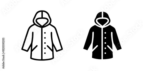 Raincoat outline and pictogram Icon Waterproof Jacket Outerwear Weather Protection Minimal Modern Design for raincoat, jacket, outerwear.