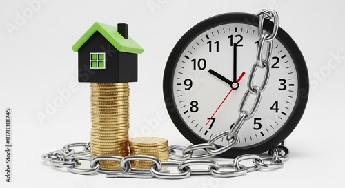 Urgent investment opportunity for real estate wealth and future success, time is money with property, financial freedom and saving money for a home concept