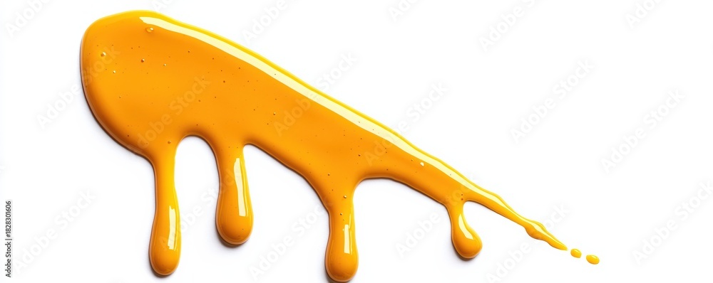 Obraz premium vibrant splash of yellow paint drips across a white background, showcasing fluid movement and artistic expression.