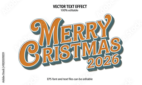 merry Christmas 2026 three dimensional editable holiday typography modern 3d text effect