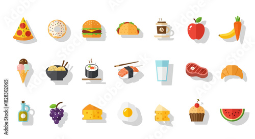 Set of Various Food and Drink Icons Representing Diverse Culinary Choices