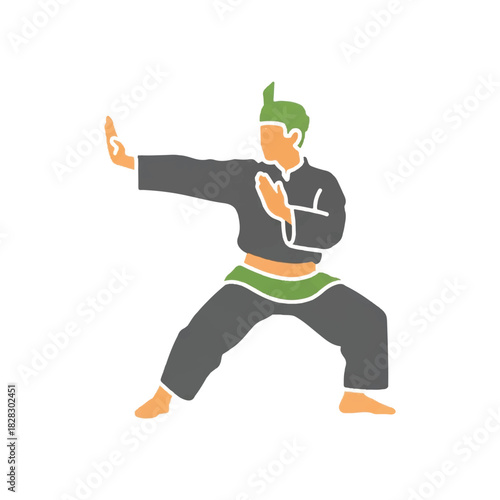 Martial Arts Practitioner Performing a Defensive Stance with Hands Raised in a Traditional Uniform