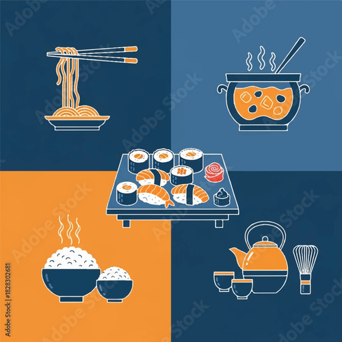 Delicious Asian Food Compilation Sushi, Noodles, Soup, and Rice