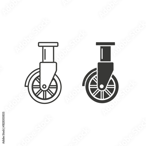 “Caster Wheel Icon Set – Swivel Wheel Line Art and Solid Style Vector Illustration”
