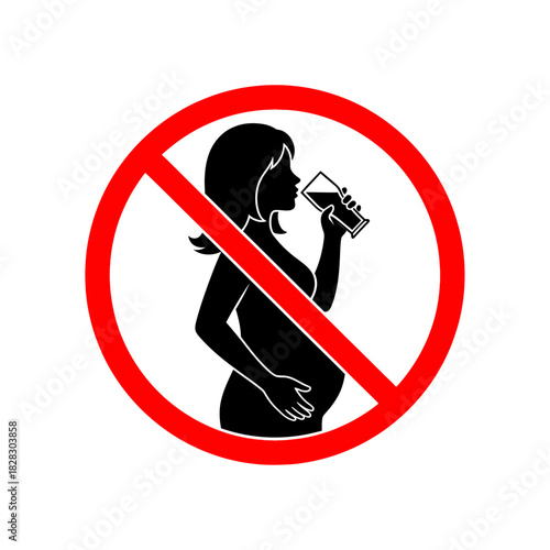 “No Alcohol During Pregnancy Icon – Pregnant Woman Warning Sign Vector”