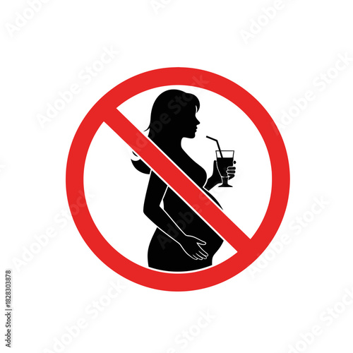 “No Alcohol During Pregnancy Icon – Pregnant Woman Warning Sign Vector”