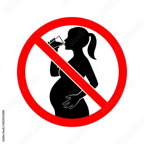 “No Alcohol During Pregnancy Icon – Pregnant Woman Warning Sign Vector”
