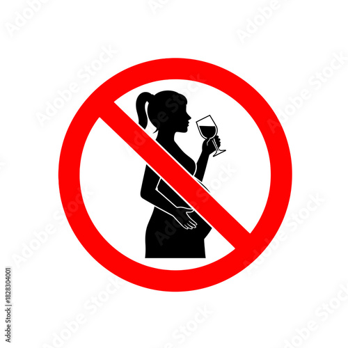 “No Alcohol During Pregnancy Icon – Pregnant Woman Warning Sign Vector”