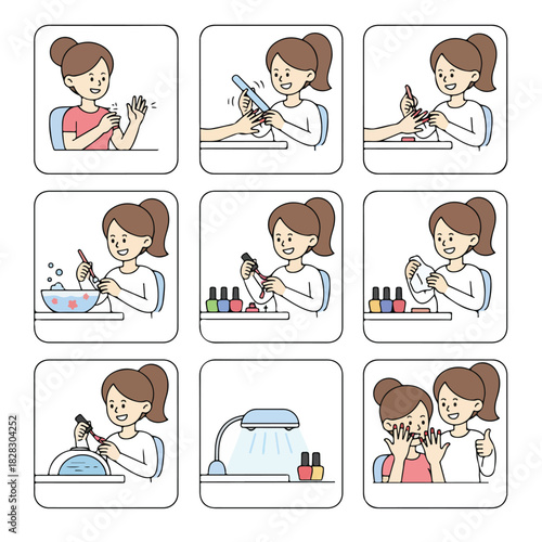 Manicure steps process sequence for beauty salon