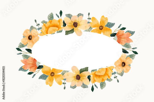 Yellow orange floral watercolor elliptical frame