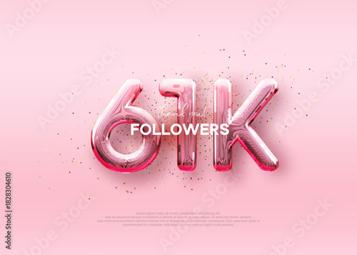 Balloon number 61k followers. luxury pink design for celebration.