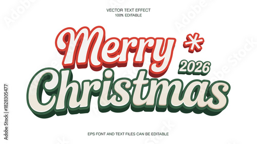 merry Christmas 2026 text effect, editable stylish festive typography design for holidays