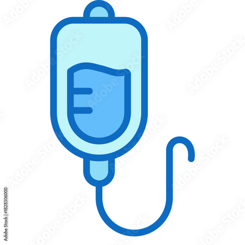 IV Drip Blue Fill Icon Design Vector - IV bag representing infusion therapy, hospitalization, and medical treatment