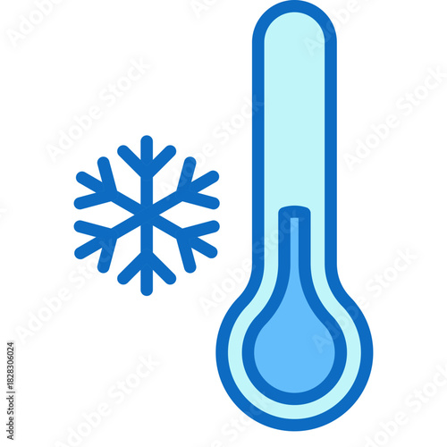 Low Temperature Blue Fill Icon Design Vector - thermometer with snowflake symbol representing cold, hypothermia, and temperature monitoring
