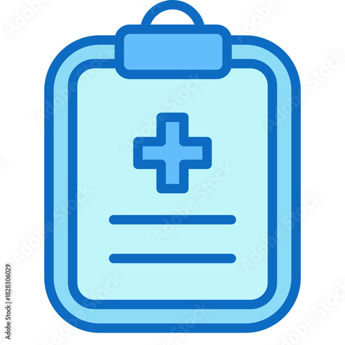 Medical Report Blue Fill Icon Design Vector - clipboard with a medical cross symbol representing patient records, health documentation, and medical reports
