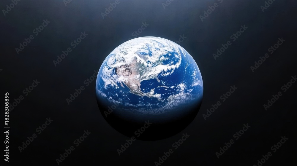Fototapeta premium A stunning view of Earth from space, highlighting its blue oceans, white clouds, and landmasses against a dark cosmic backdrop.