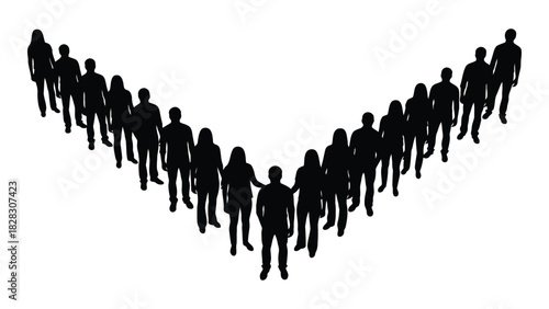 People silhouettes in v-formation isolated on white background, Vector