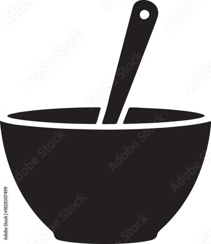 Black and white bowl of soup vector graphic for food blog and restaurant design