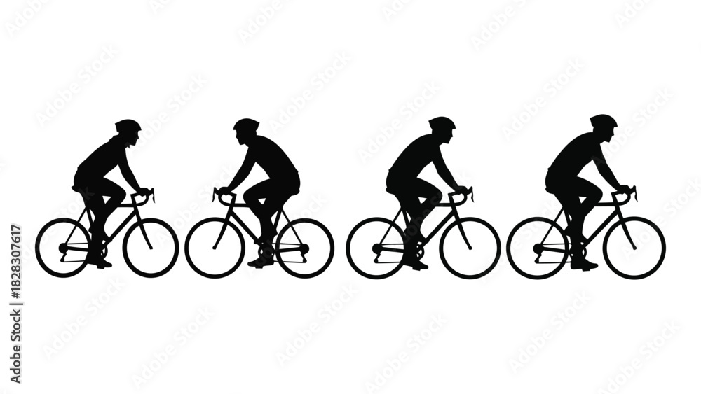 Obraz premium Cyclist silhouettes vector set isolated on white background, Vector
