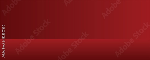 Red studio background. Abstract limbo podium studio room. Dark red gradient wall floor and spotlight scene. Showcase, promotion display. Vector stage mockup illustration