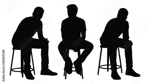 Sitting male silhouettes isolated on white background, Vector