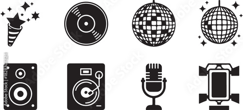 Celebration with Disco Lights and Dj Equipment Icons