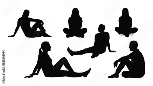 Sitting people silhouettes isolated on white background, Vector