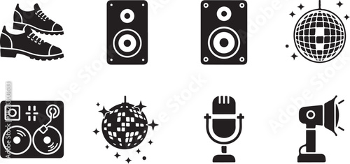 Retro Nightclub Equipment and Dance Theme Design Elements