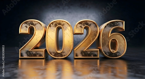 Elegant golden 2026 new year design element with a modern textured look