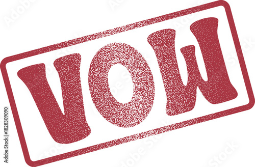 Bold VOW word pressed in vibrant red rubber stamp texture for important commitments