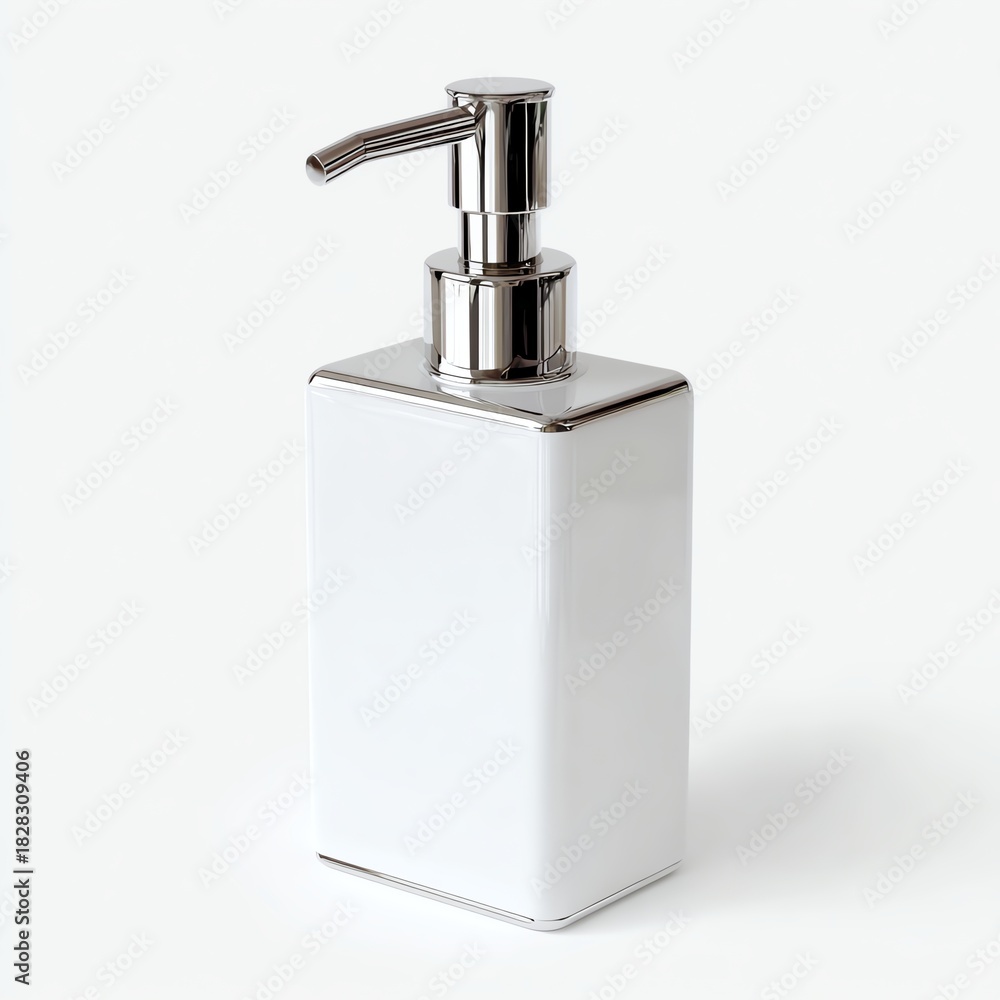 Obraz premium Elegant white soap dispenser perfect for modern bathroom decor and organization.