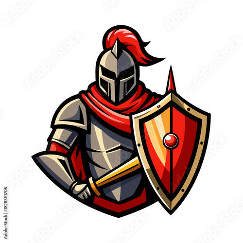 knight full armor holding shield logo  