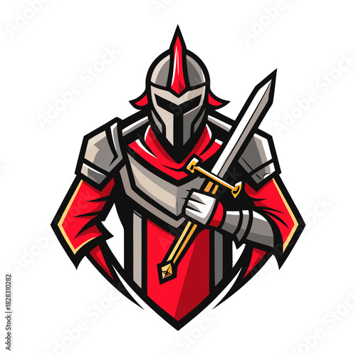 knight with sword logo isolated on white background