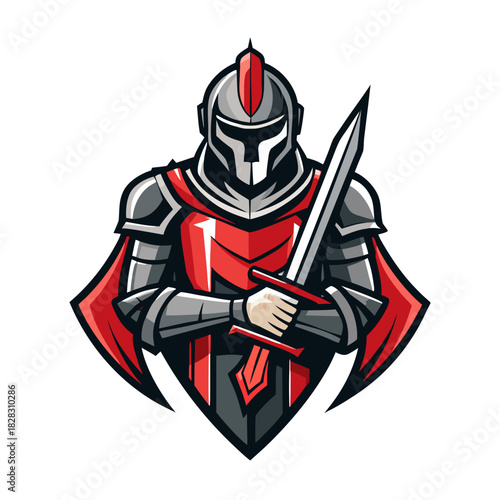 knight with sword logo isolated on white background